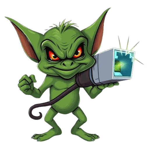 The Network Goblin: a green goblin holding a glowing device