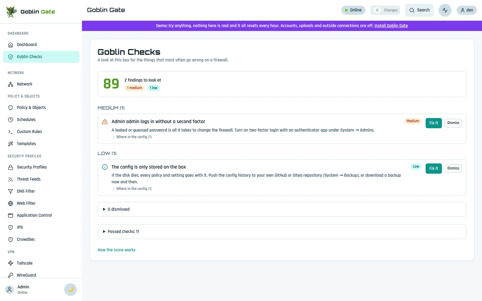 Goblin Checks in the light theme