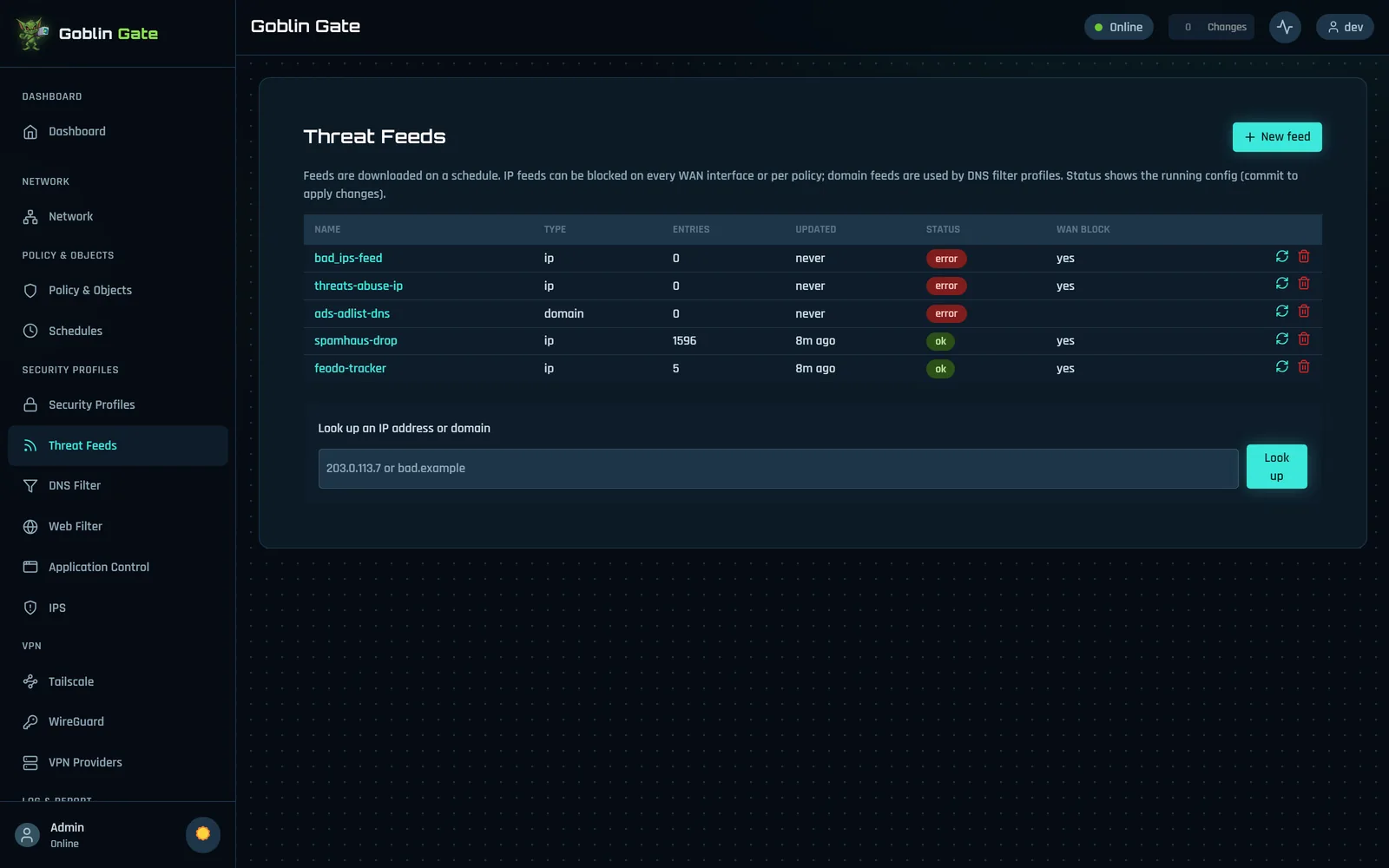 Threat feeds with a lookup box